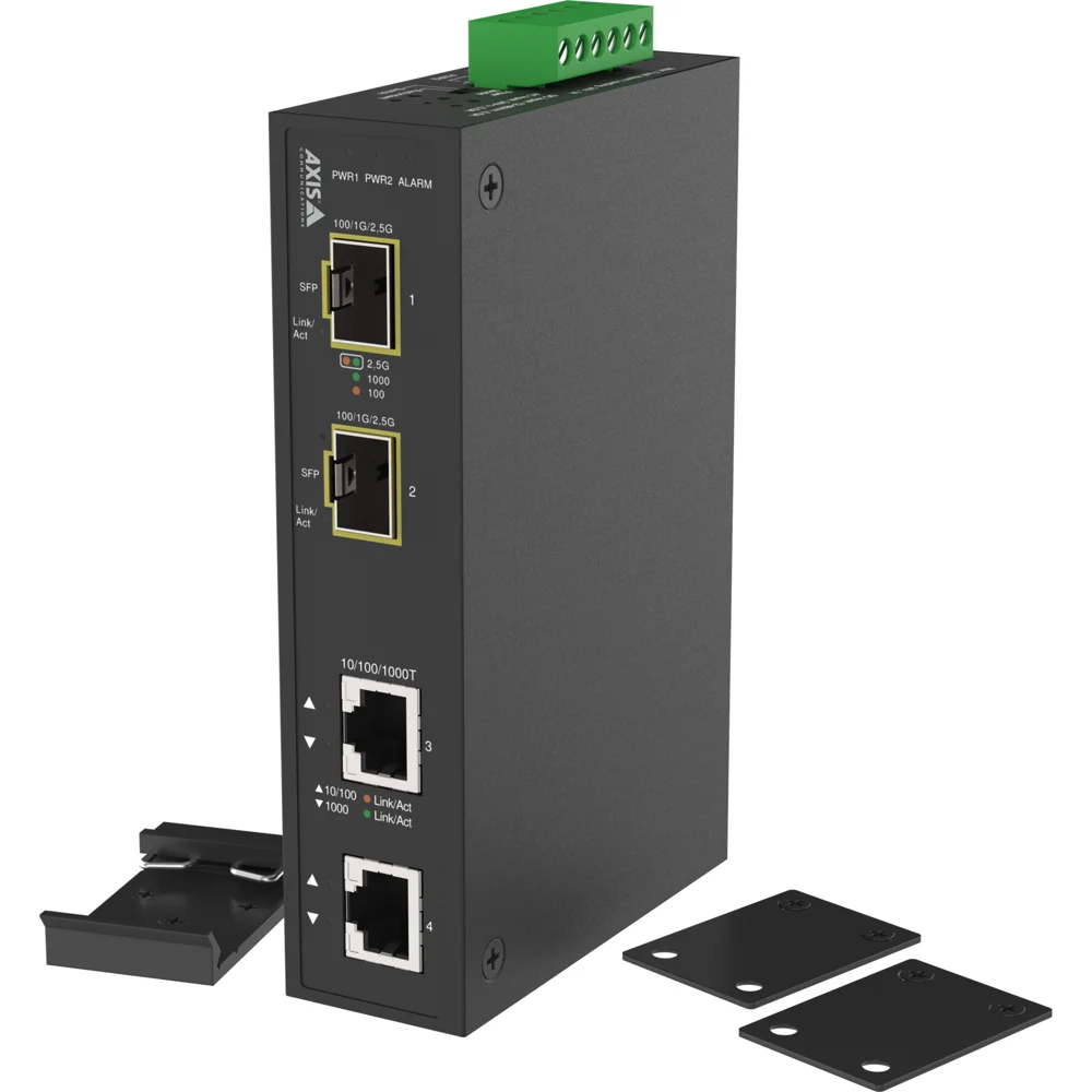 AXIS TU8008 MEDIA CONVERTER SWITCH, DIN MOUNTED FOR SURVEILLANCE CABINET