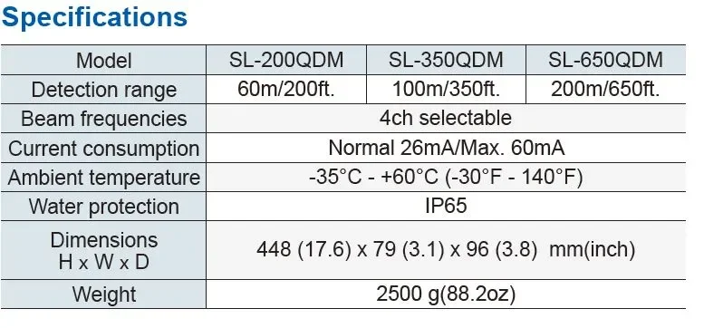 OPTEX SL-200QDM QUAD BEAM 60M STACK +ATPC IASC WIRED -5YRS